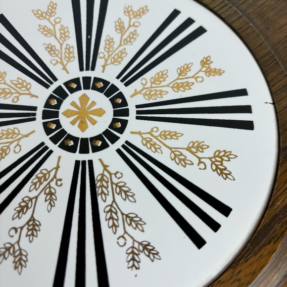 Lazy Susan Walnut Wood Gold Wheat Tile 14” Tabletop Turntable MCM Serving Tray - Picture 5 of 16